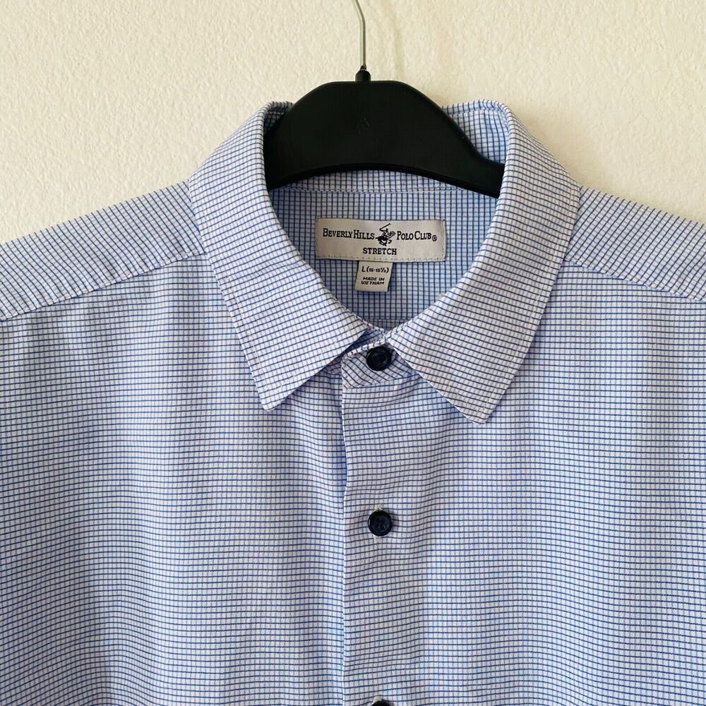 Beverly Hill Polo Club‎ Mens Stretch Regular Fit Plaid Shirt Sz L 16